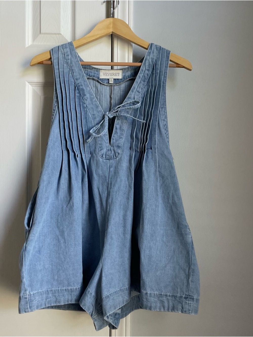 Veveret Denim Tie Front Romper